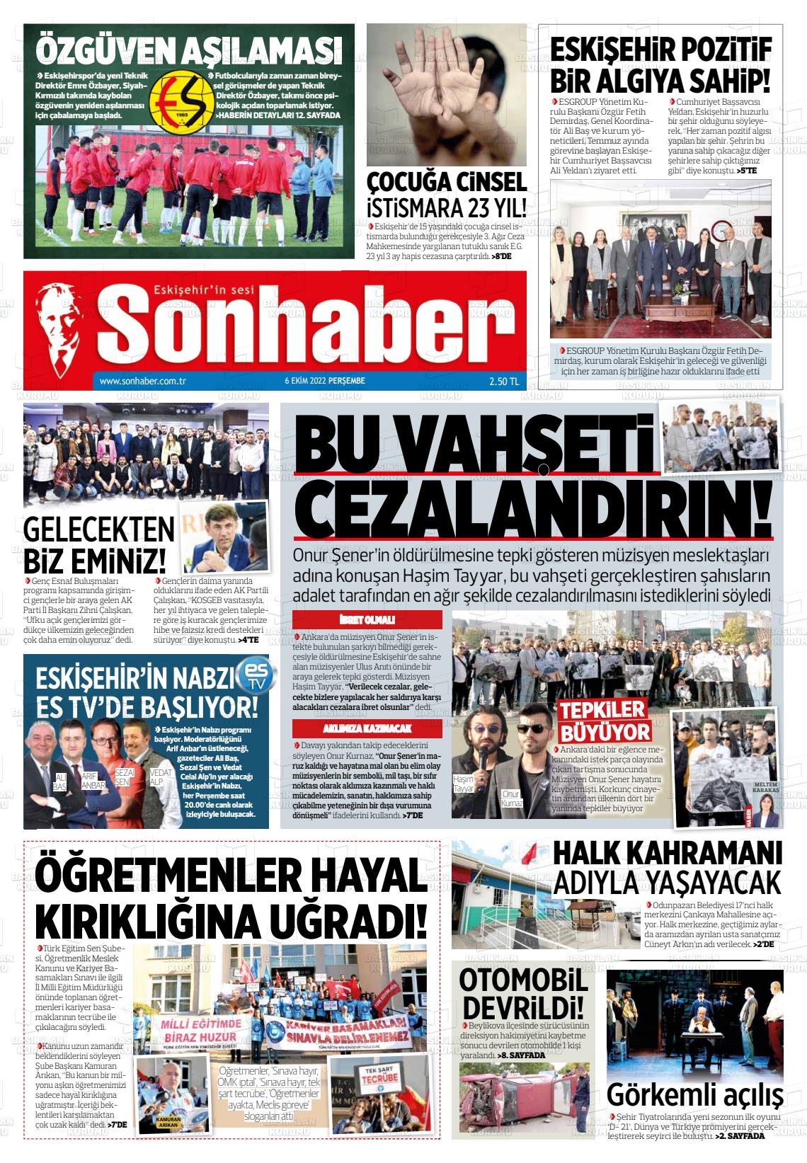06 Ekim 2022 Eskişehir Son Haber Gazete Manşeti