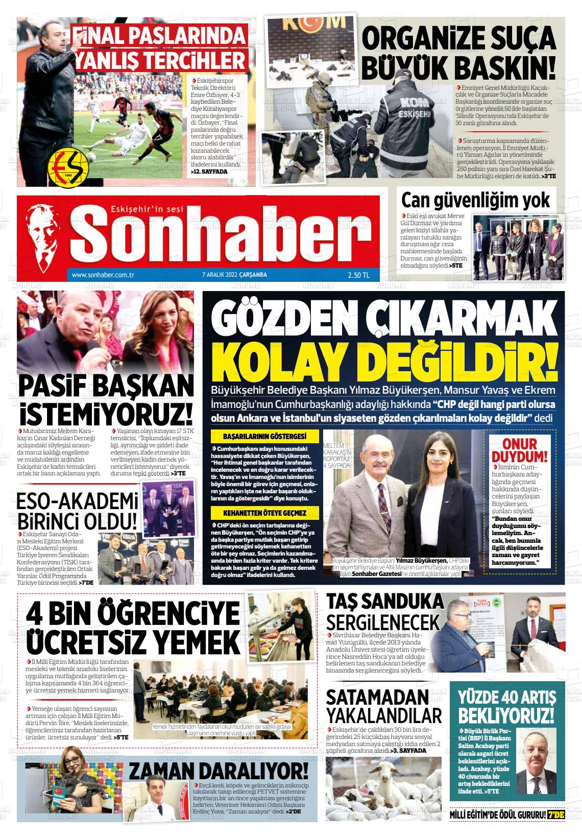 07 Aralık 2022 Eskişehir Son Haber Gazete Manşeti