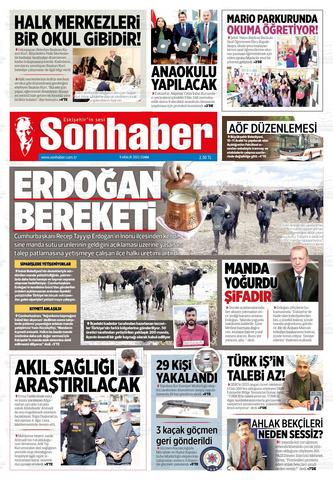 09 Aralık 2022 Eskişehir Son Haber Gazete Manşeti