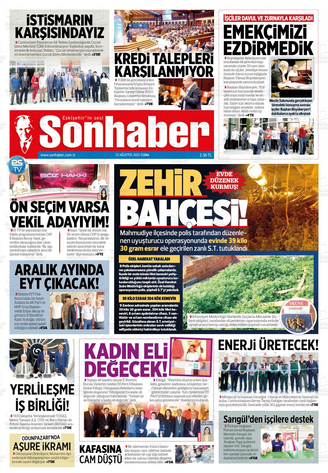 12 Ağustos 2022 Eskişehir Son Haber Gazete Manşeti