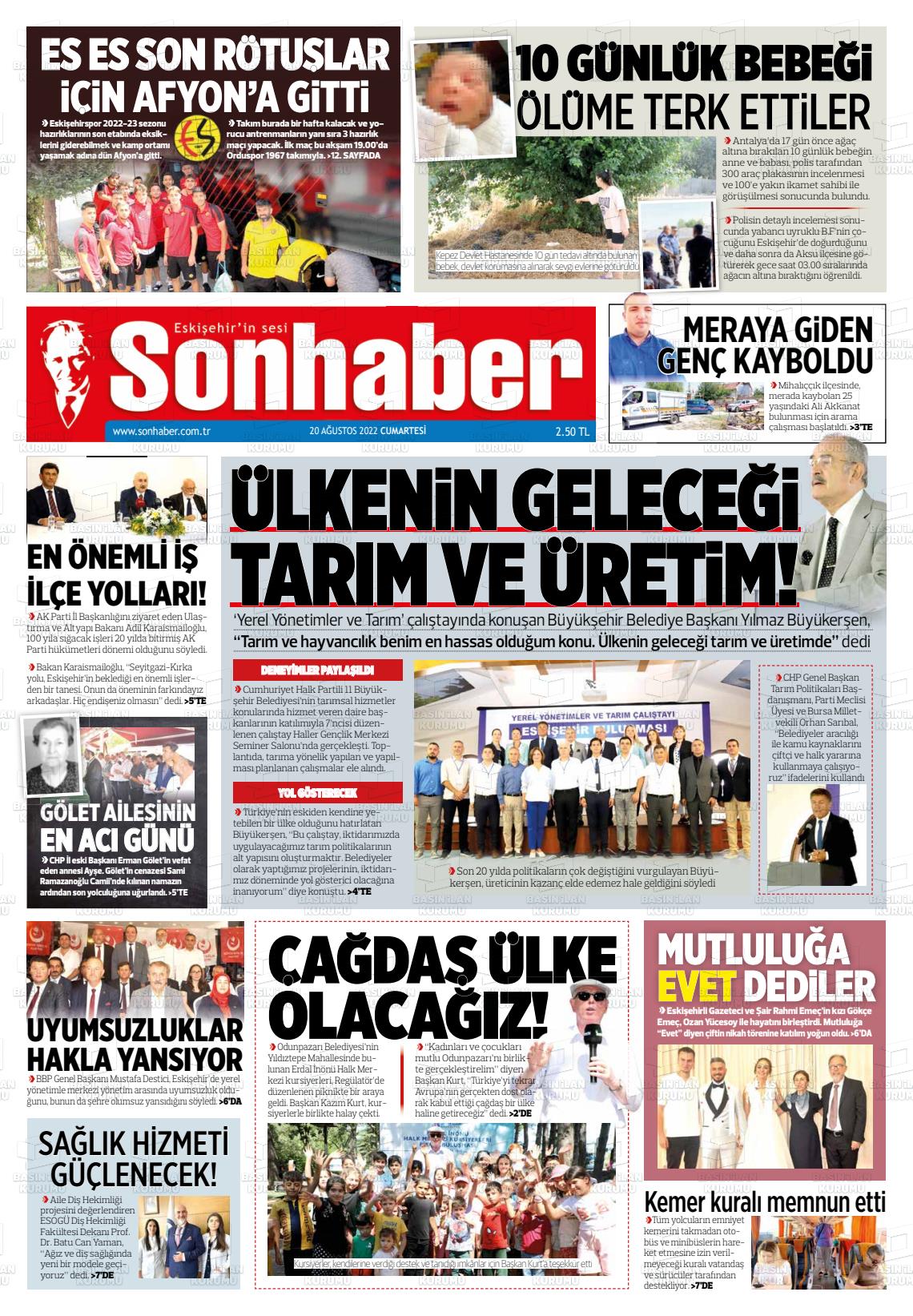 20 Ağustos 2022 Eskişehir Son Haber Gazete Manşeti