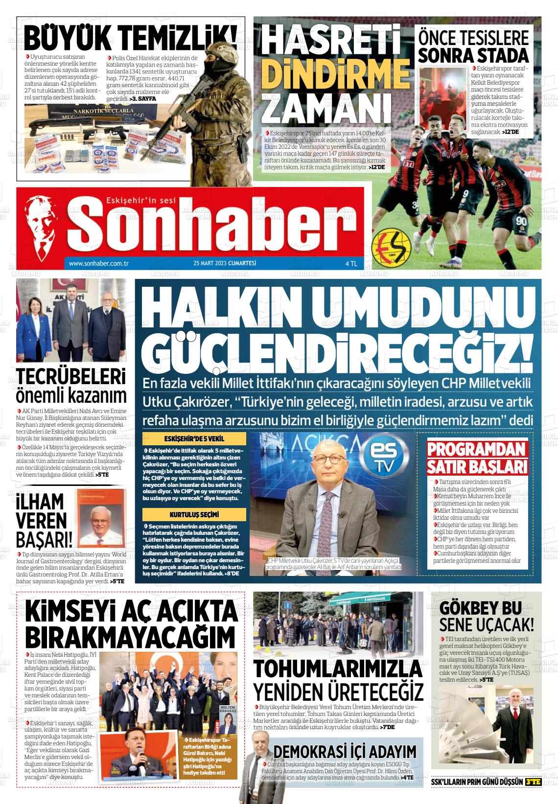 25 Mart 2023 Eskişehir Son Haber Gazete Manşeti