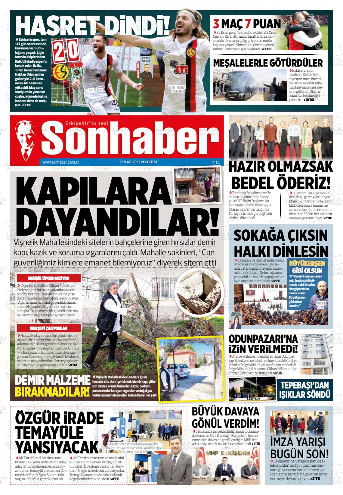 27 Mart 2023 Eskişehir Son Haber Gazete Manşeti