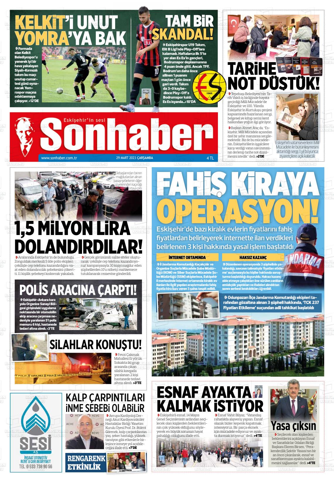 29 Mart 2023 Eskişehir Son Haber Gazete Manşeti