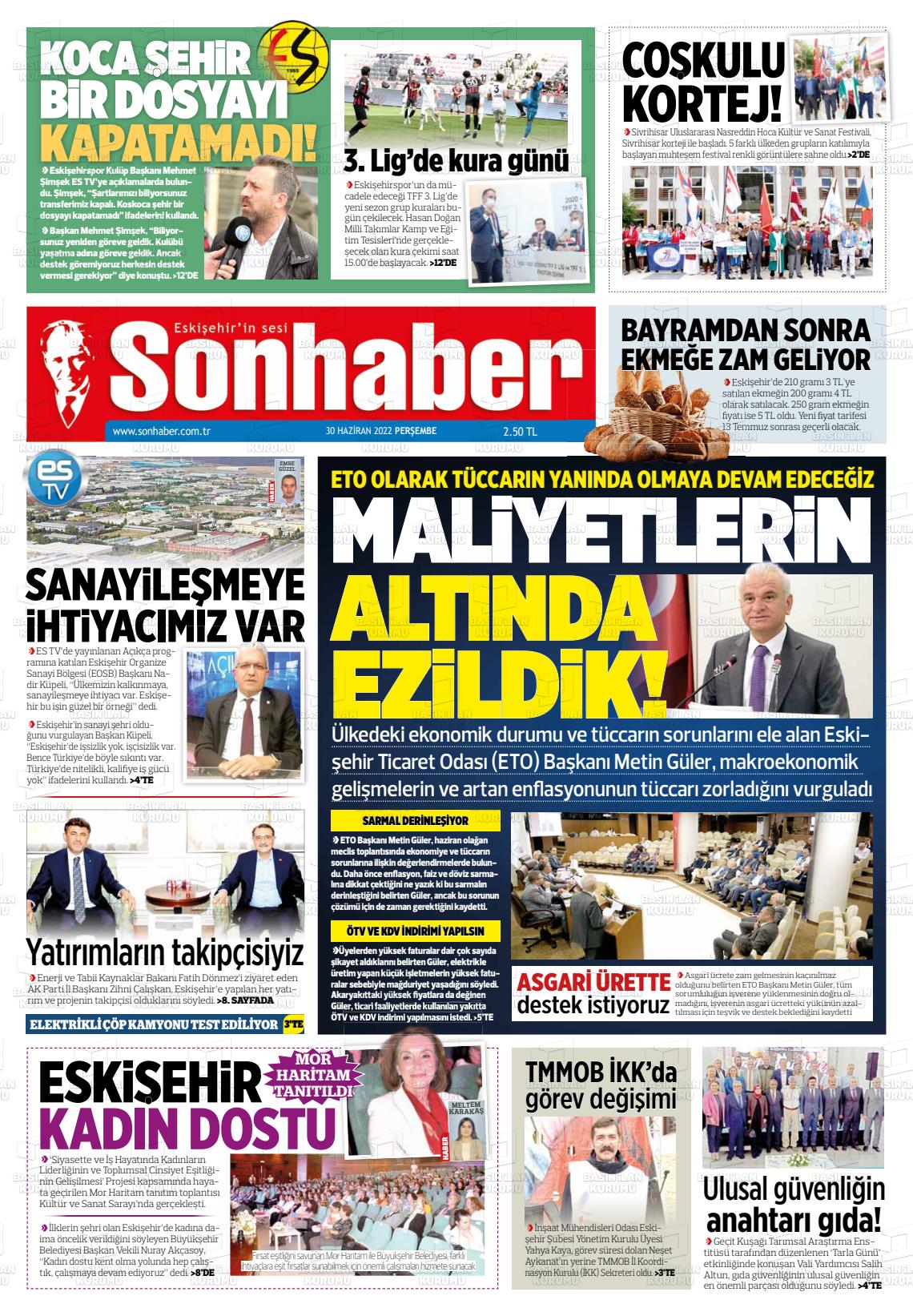 30 Haziran 2022 Eskişehir Son Haber Gazete Manşeti