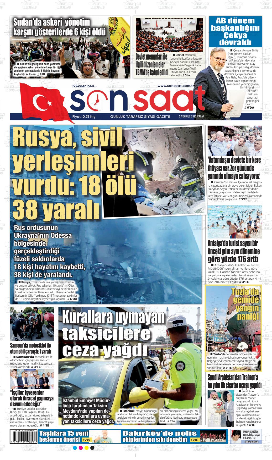 03 Temmuz 2022 Son Saat Gazete Manşeti