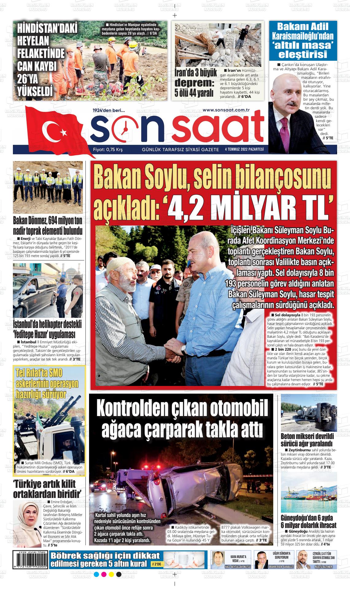 04 Temmuz 2022 Son Saat Gazete Manşeti