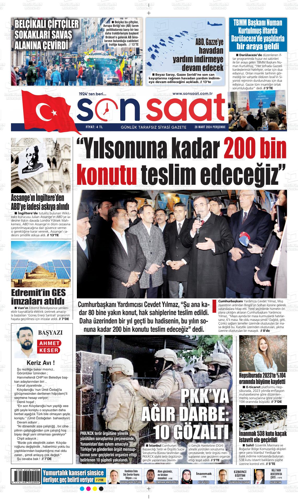 28 Mart 2024 Son Saat Gazete Manşeti