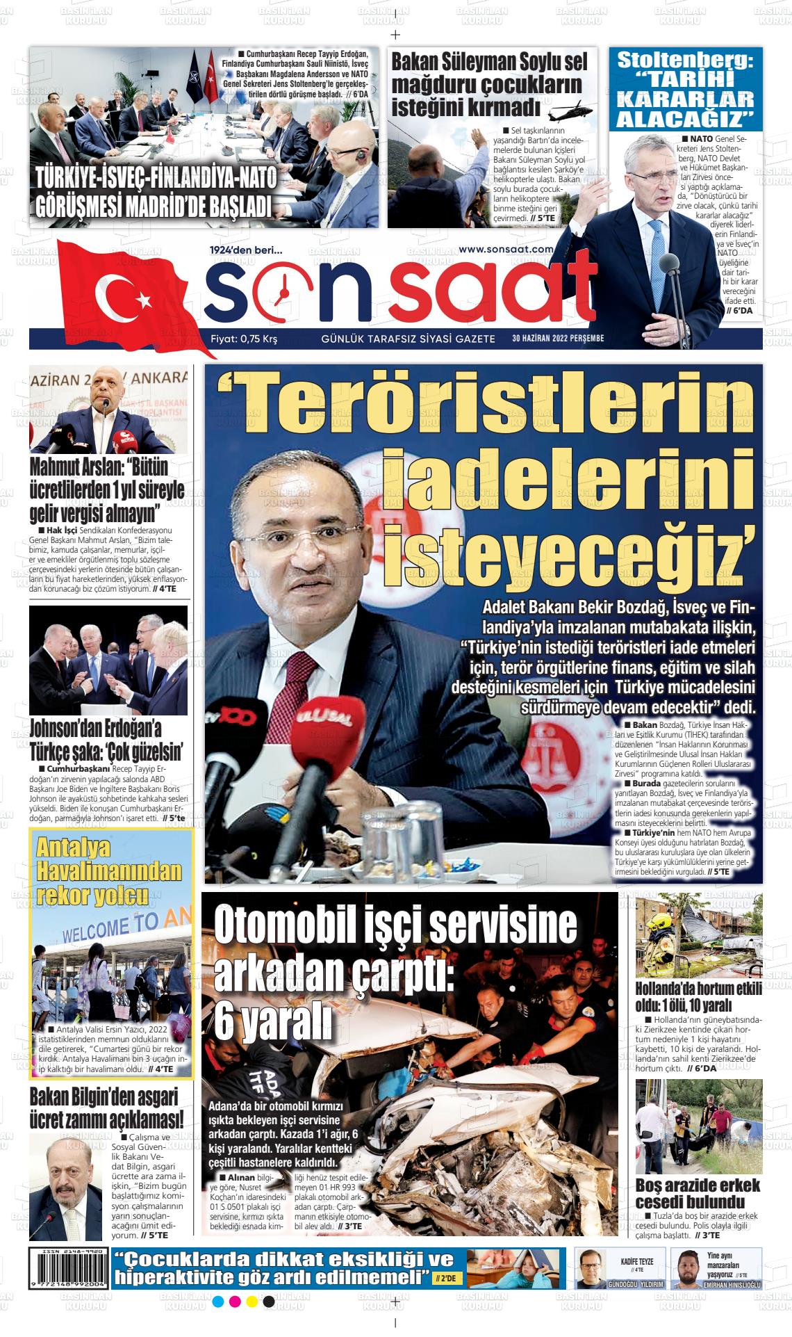 01 Temmuz 2022 Son Saat Gazete Manşeti