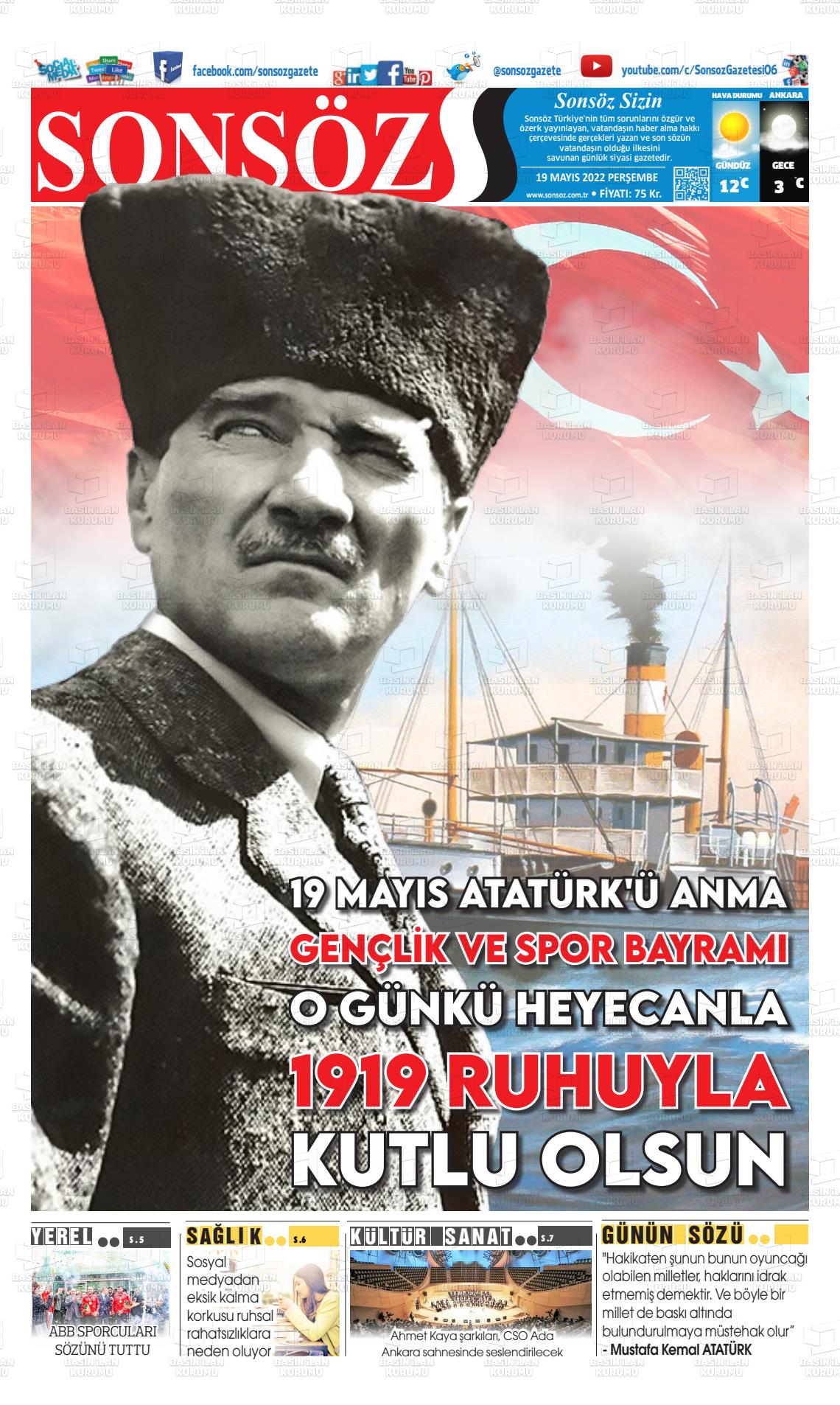 19 Mayıs 2022 Ankara Sonsöz Gazete Manşeti