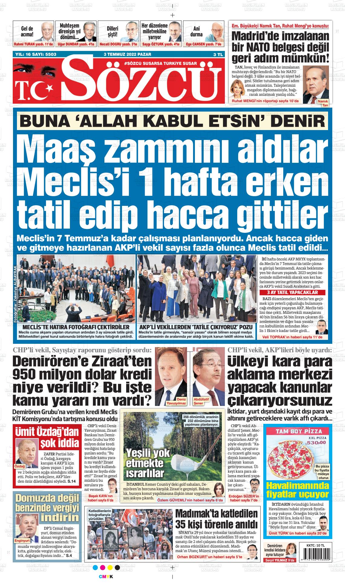 Sözcü Gazete Manşeti