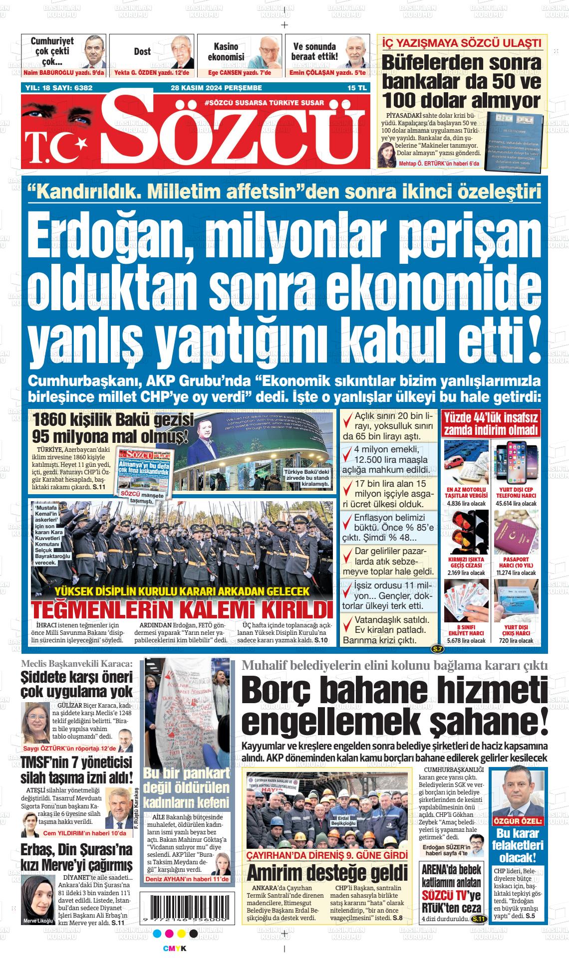 02 Aralık 2024 Sözcü Gazete Manşeti
