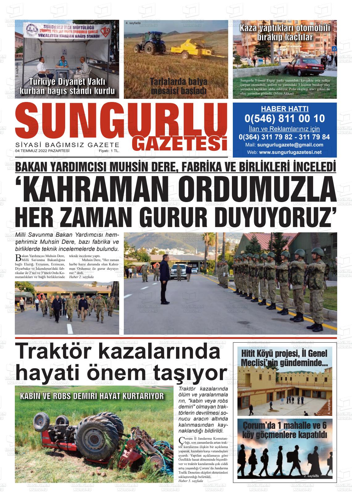 04 Temmuz 2022 Sungurlu Gazete Manşeti