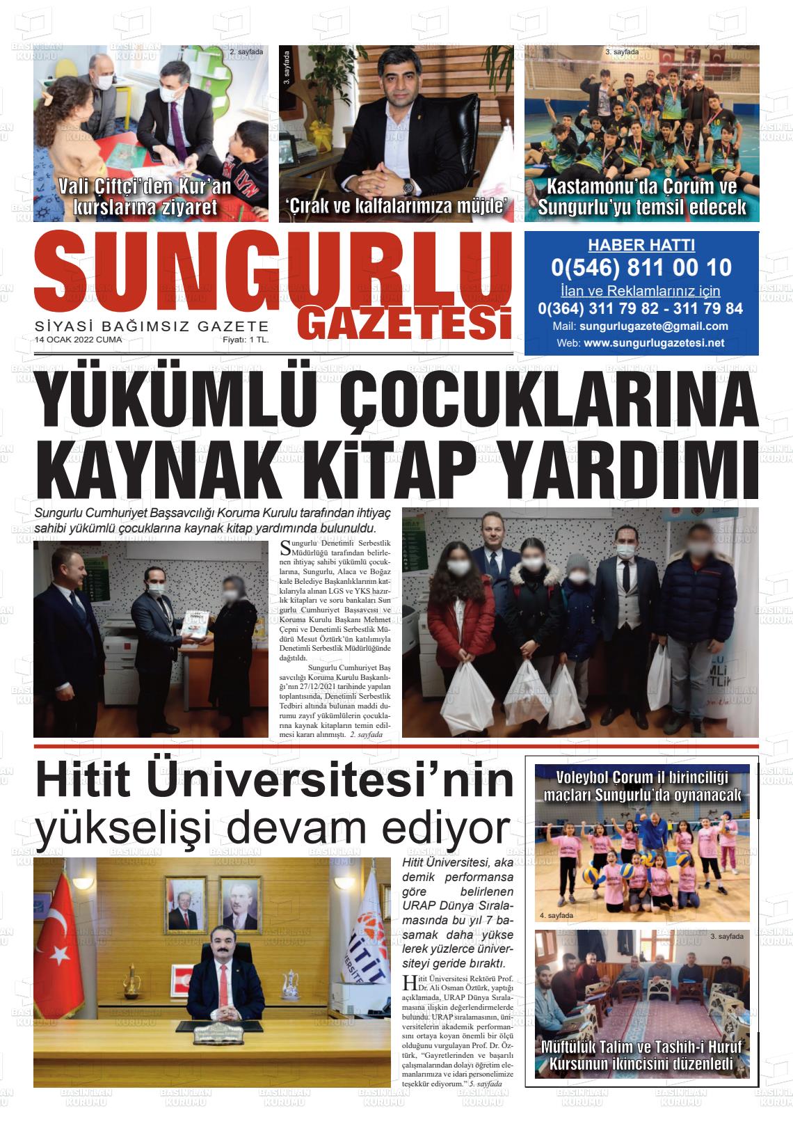 14 Ocak 2022 Sungurlu Gazete Manşeti