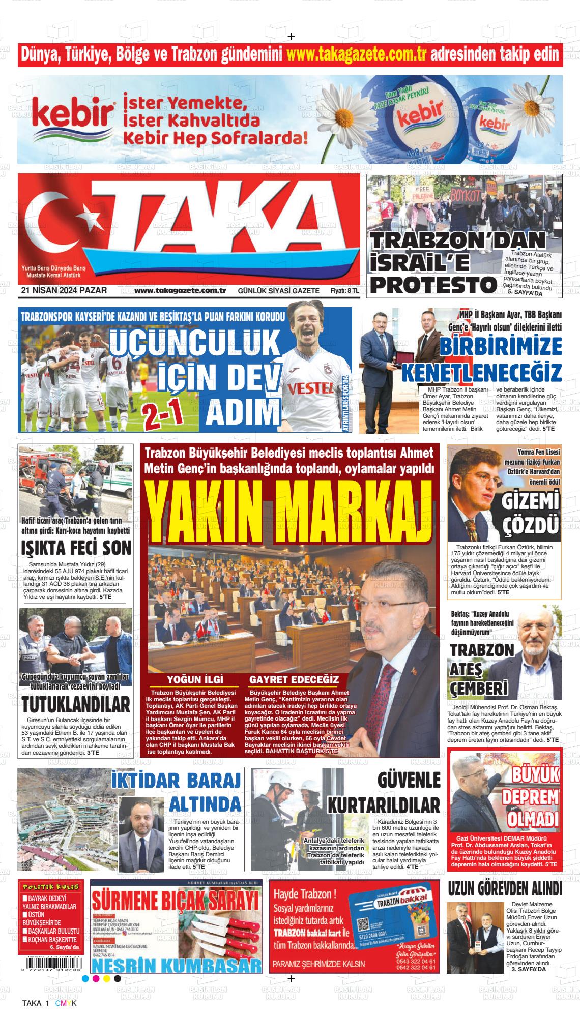 24 Nisan 2024 Taka Gazete Manşeti