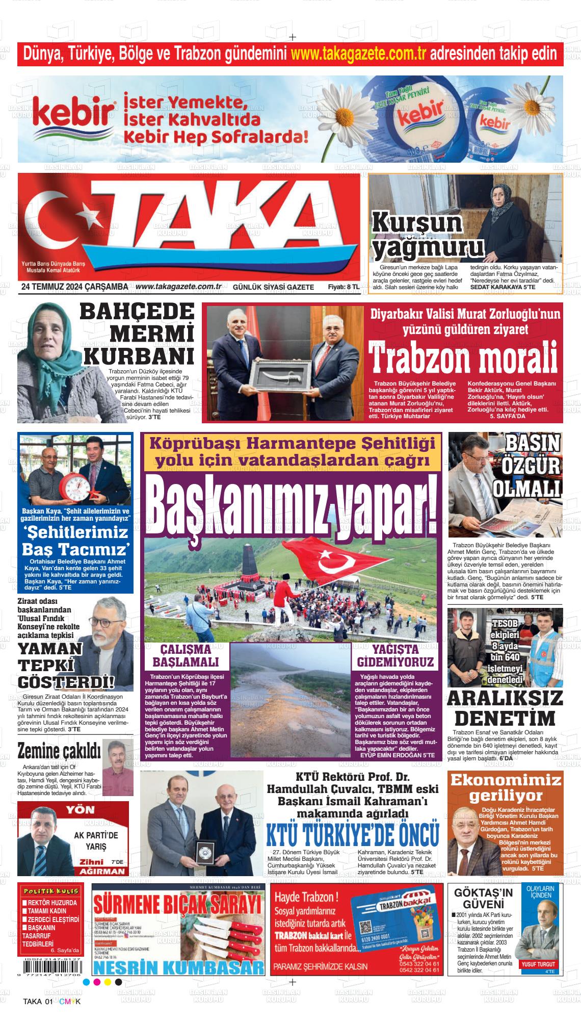 24 Temmuz 2024 Taka Gazete Manşeti