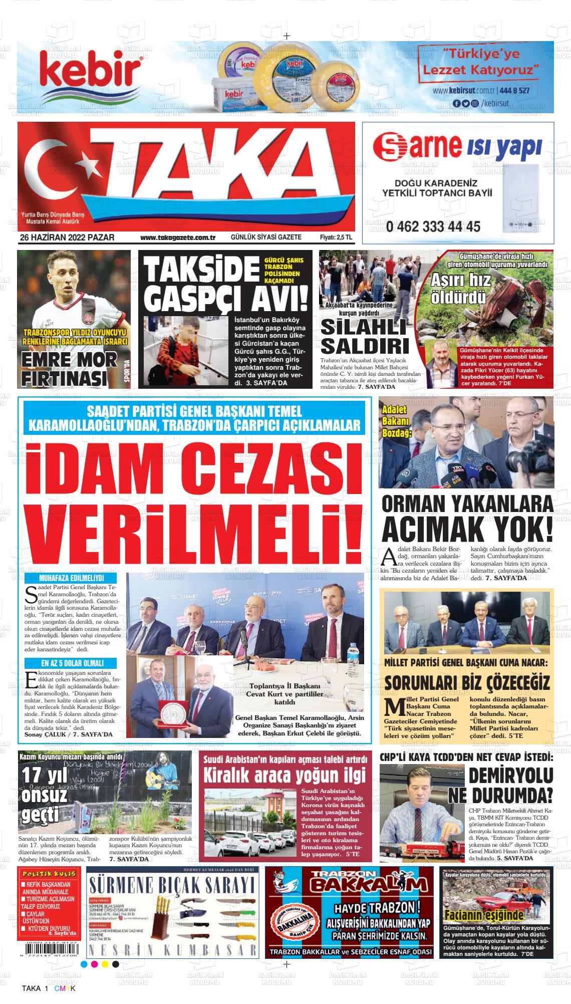 26 Haziran 2022 Taka Gazete Manşeti