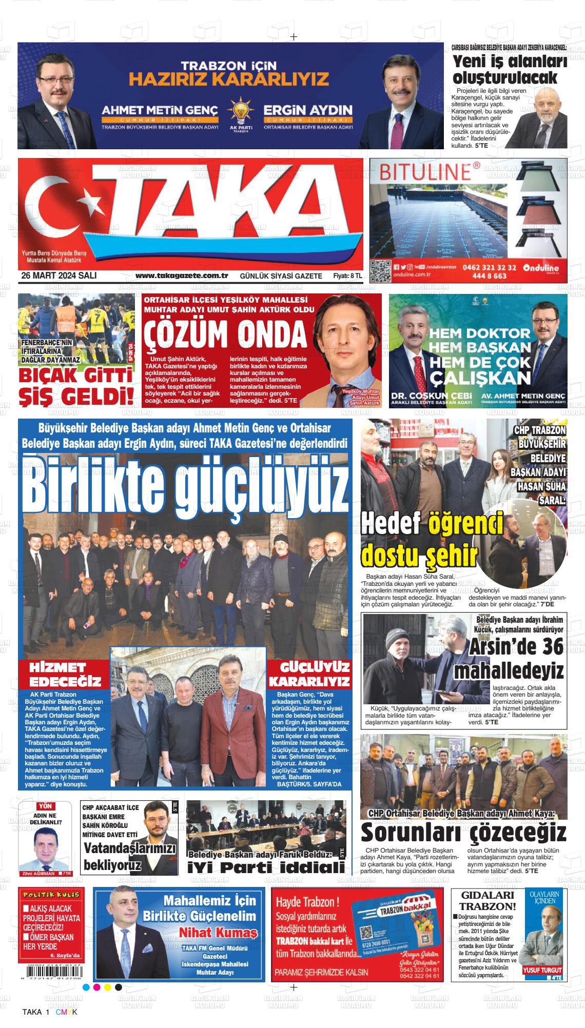 26 Mart 2024 Taka Gazete Manşeti