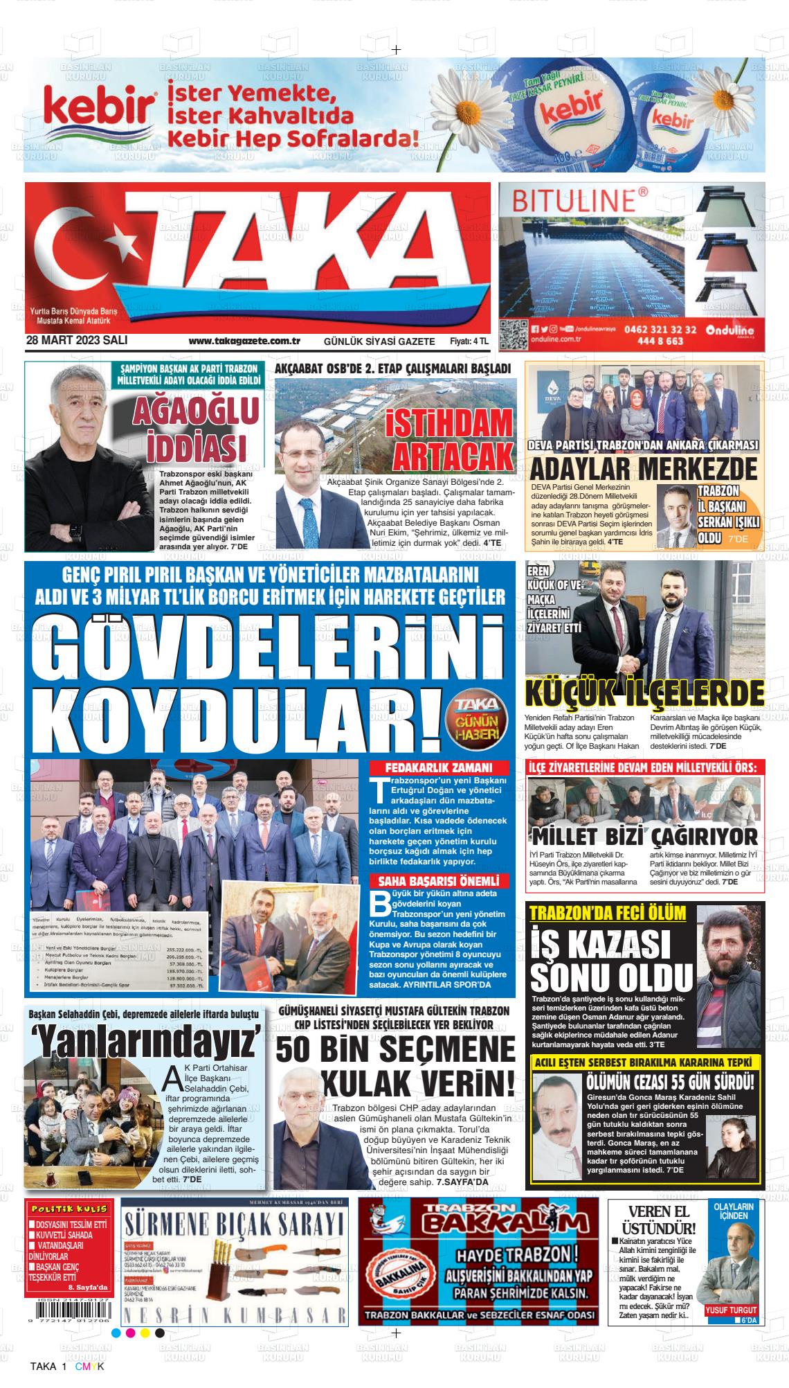 28 Mart 2023 Taka Gazete Manşeti