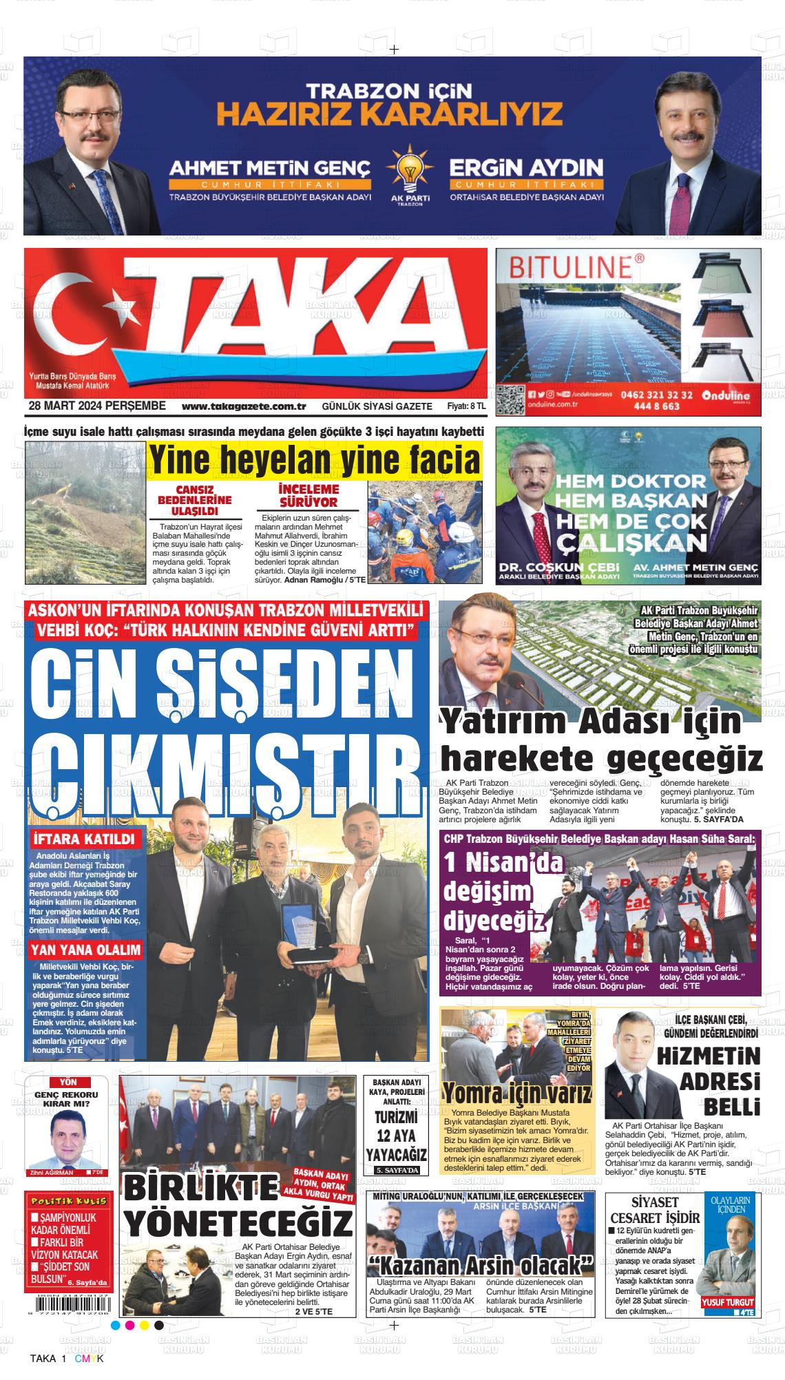28 Mart 2024 Taka Gazete Manşeti