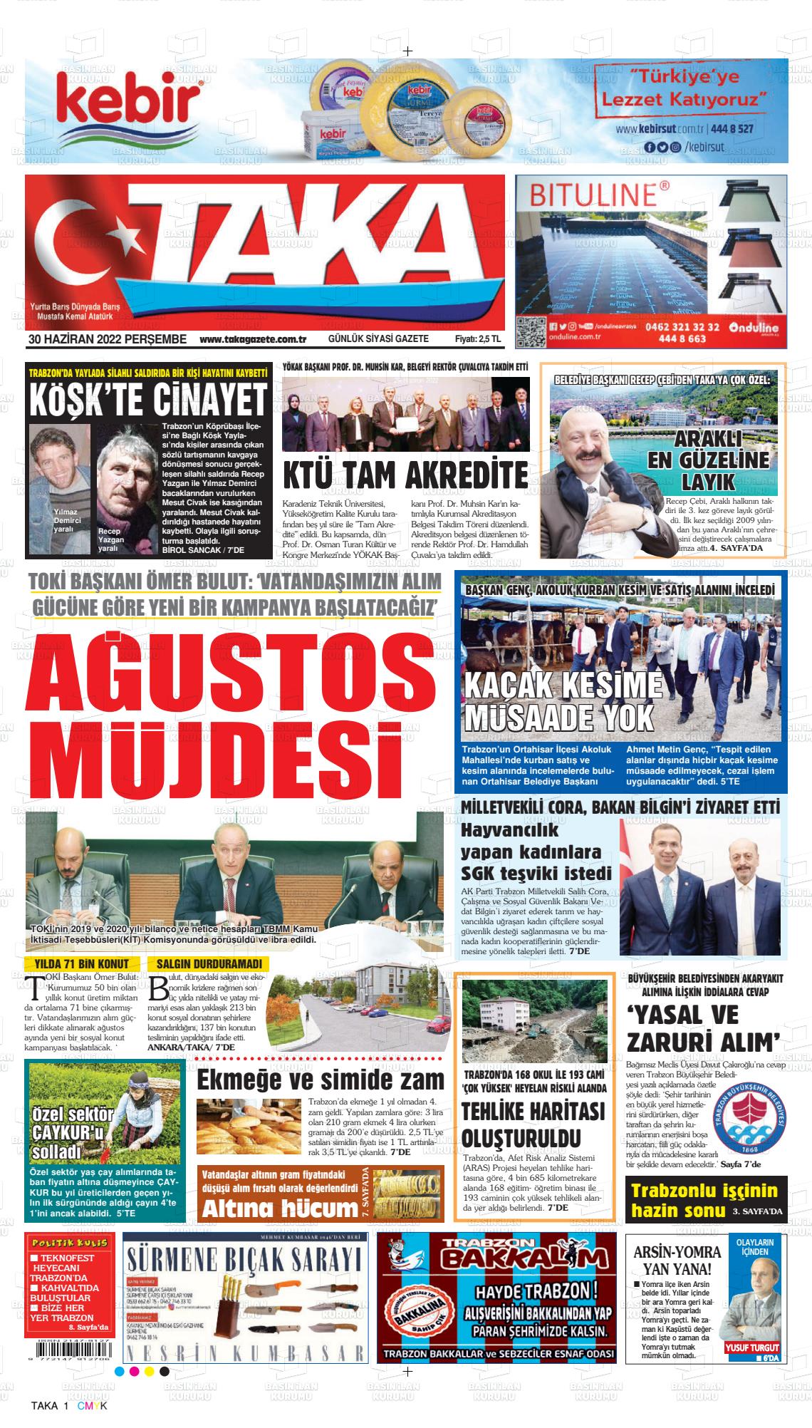 02 Temmuz 2022 Taka Gazete Manşeti