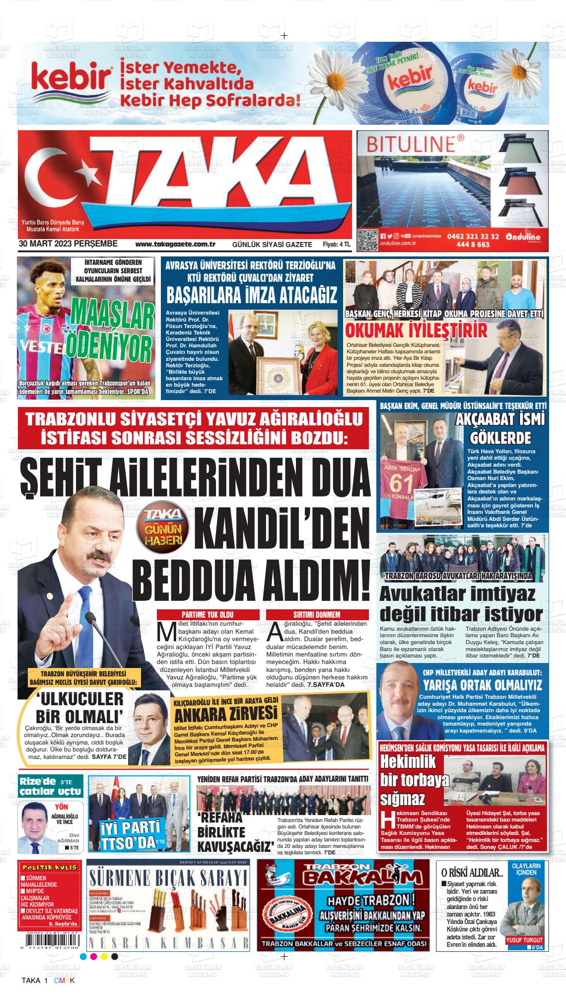 30 Mart 2023 Taka Gazete Manşeti