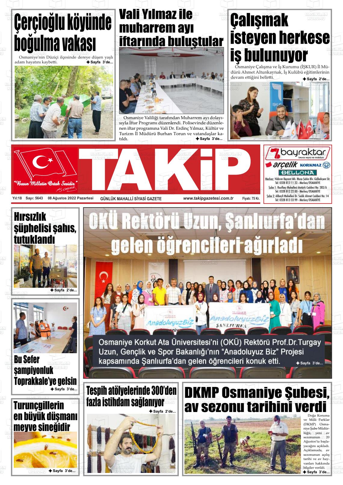 08 Ağustos 2022 Takip Gazete Manşeti