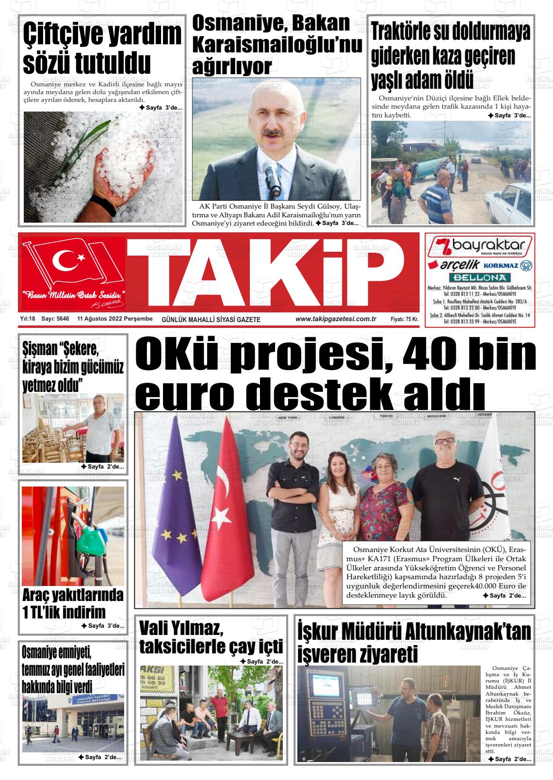 11 Ağustos 2022 Takip Gazete Manşeti