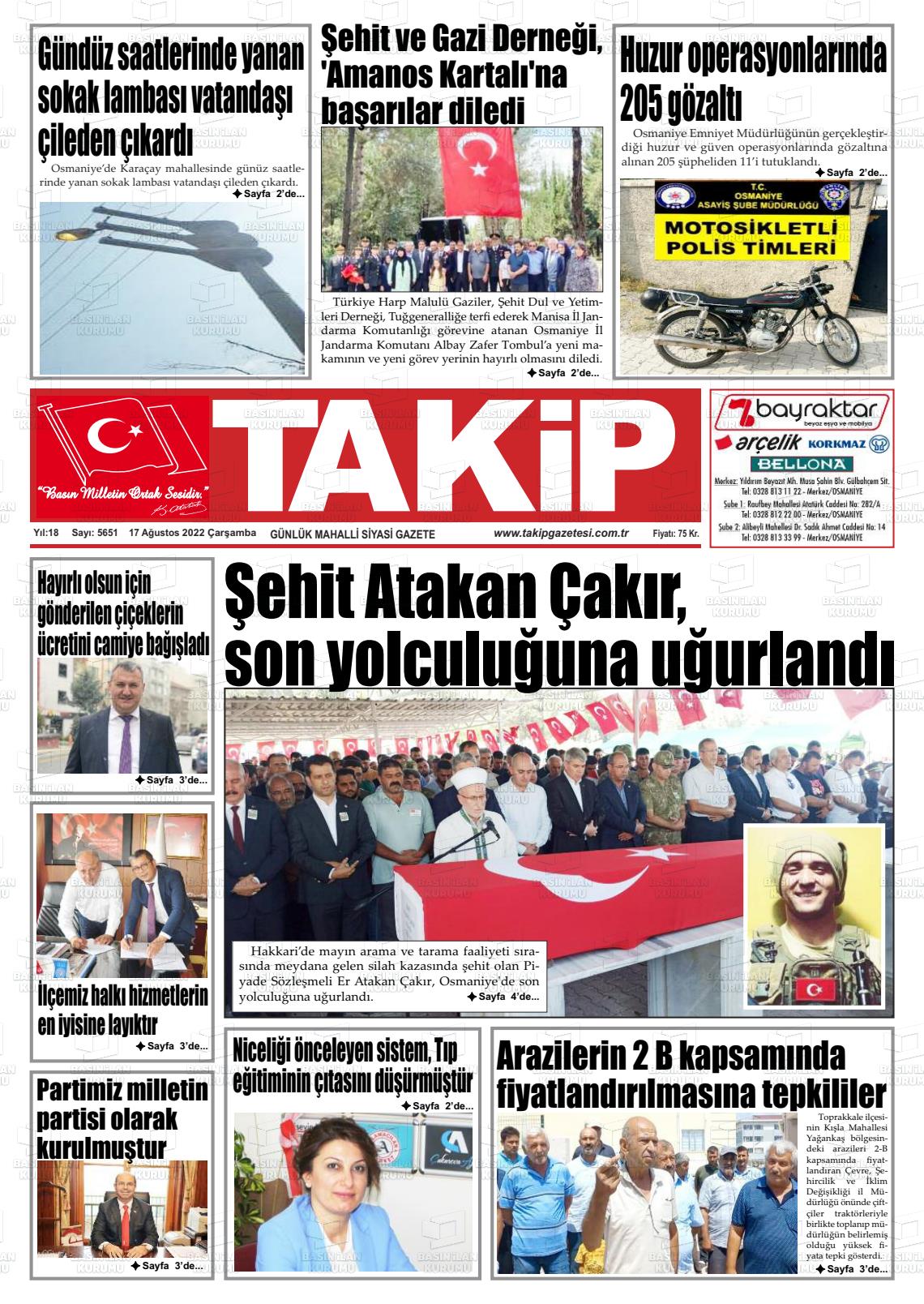 17 Ağustos 2022 Takip Gazete Manşeti