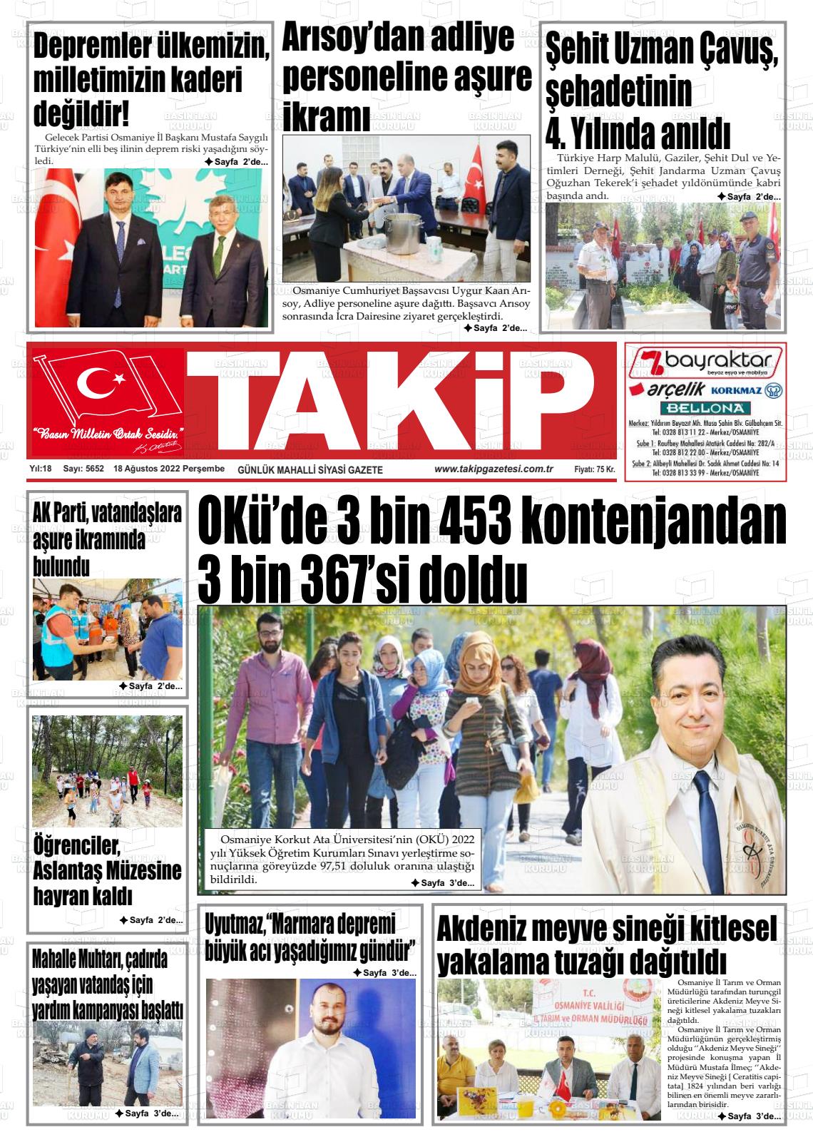 18 Ağustos 2022 Takip Gazete Manşeti
