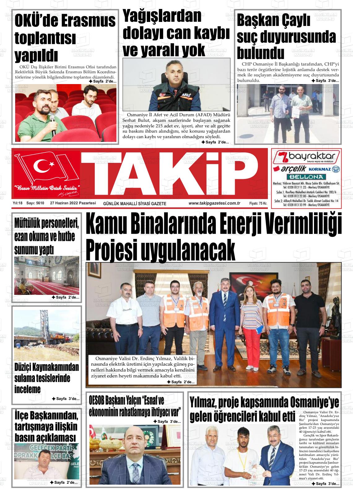27 Haziran 2022 Takip Gazete Manşeti