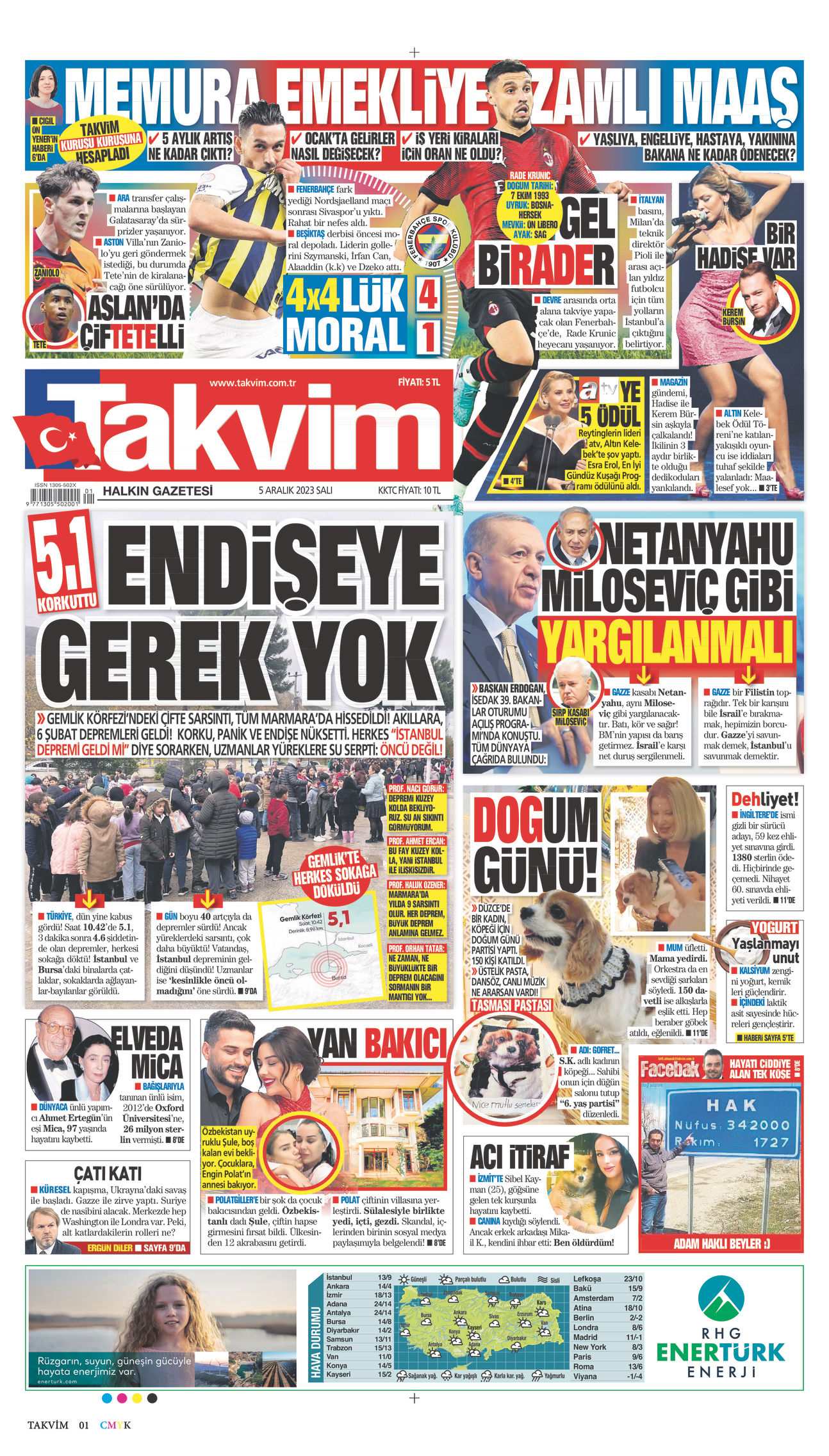 05 Aralık 2023 Takvim Gazete Manşeti