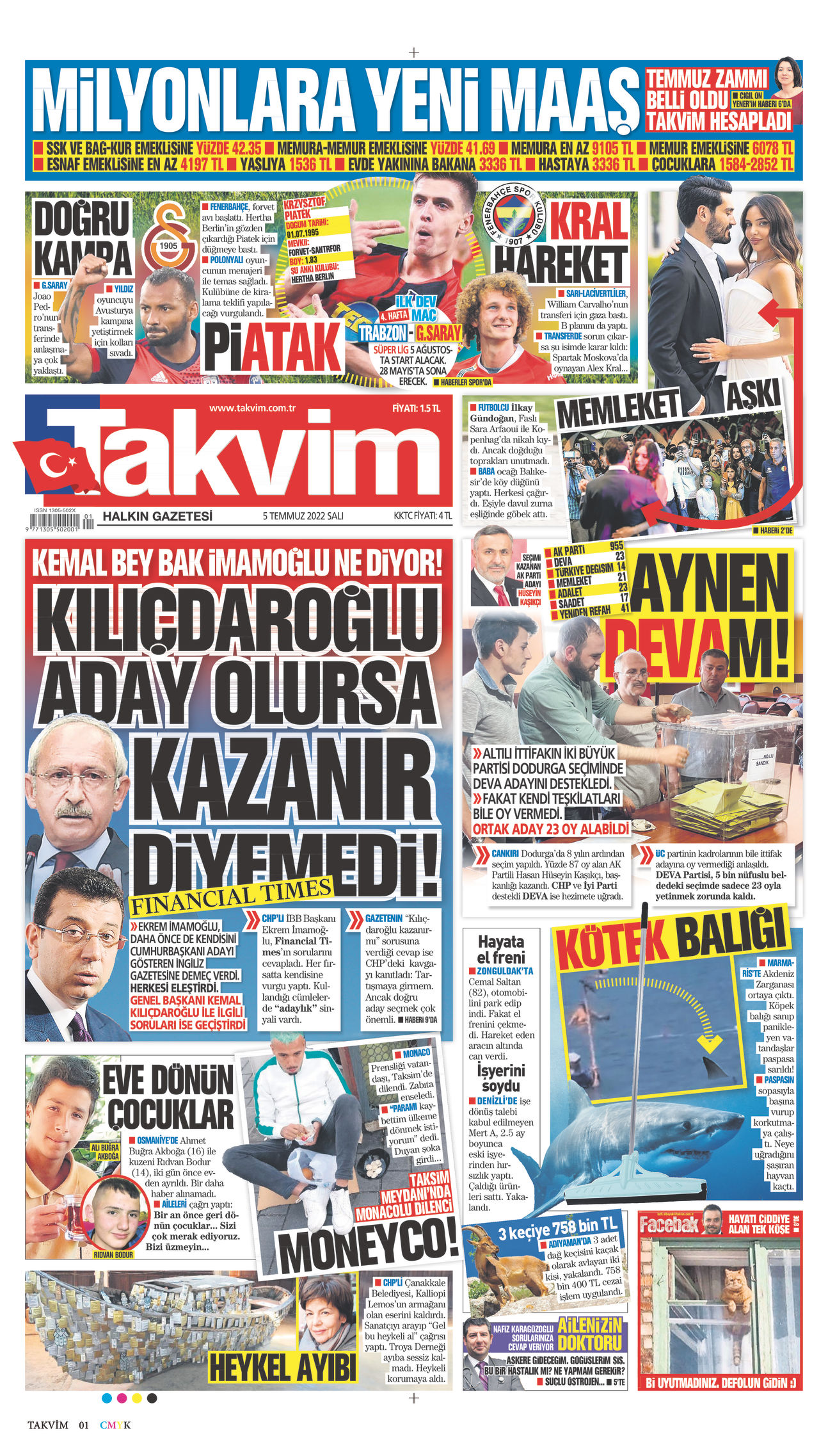 05 Temmuz 2022 Takvim Gazete Manşeti