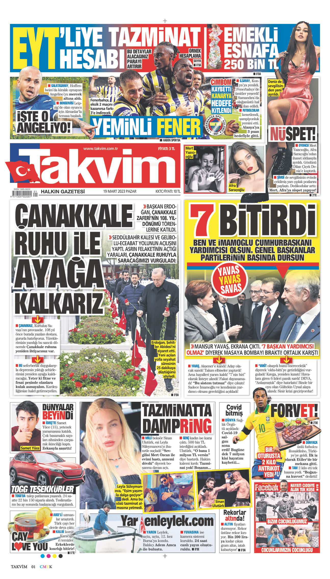 19 Mart 2023 Takvim Gazete Manşeti