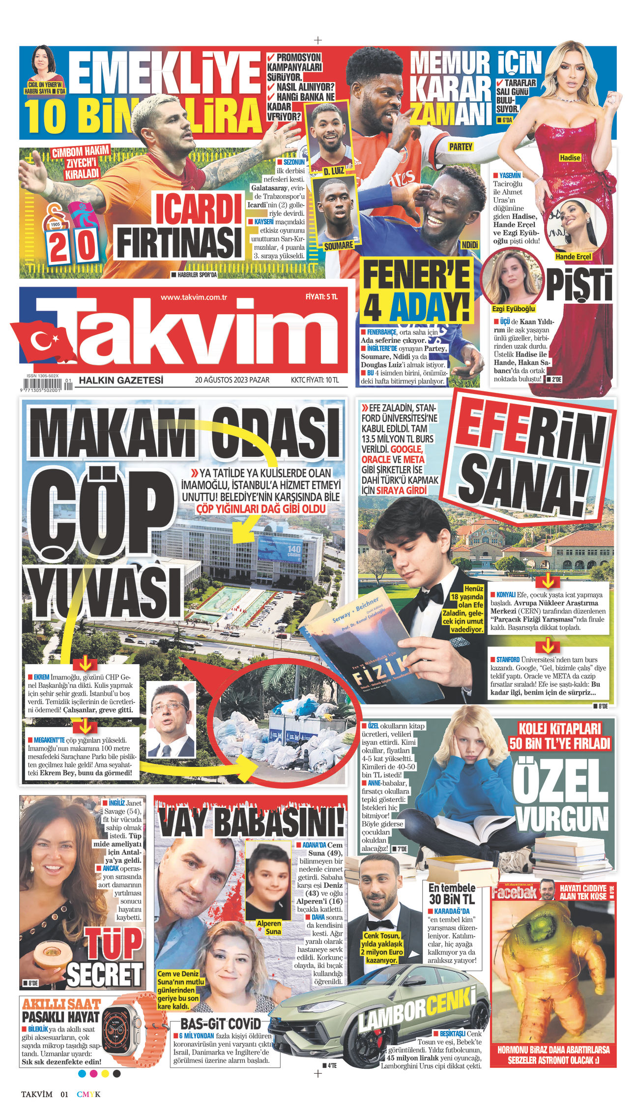 20 Ağustos 2023 Takvim Gazete Manşeti