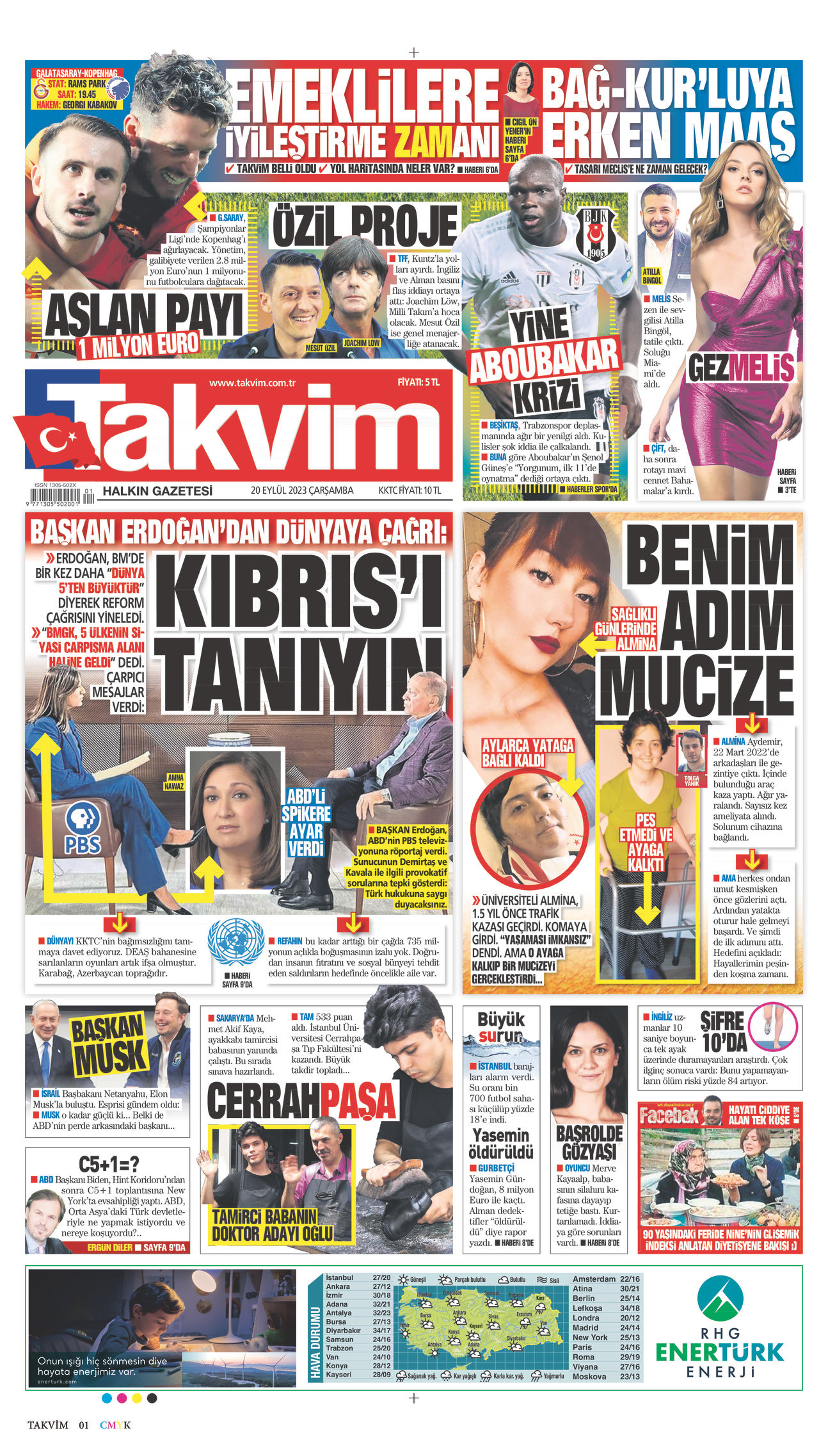 20 Eylül 2023 Takvim Gazete Manşeti