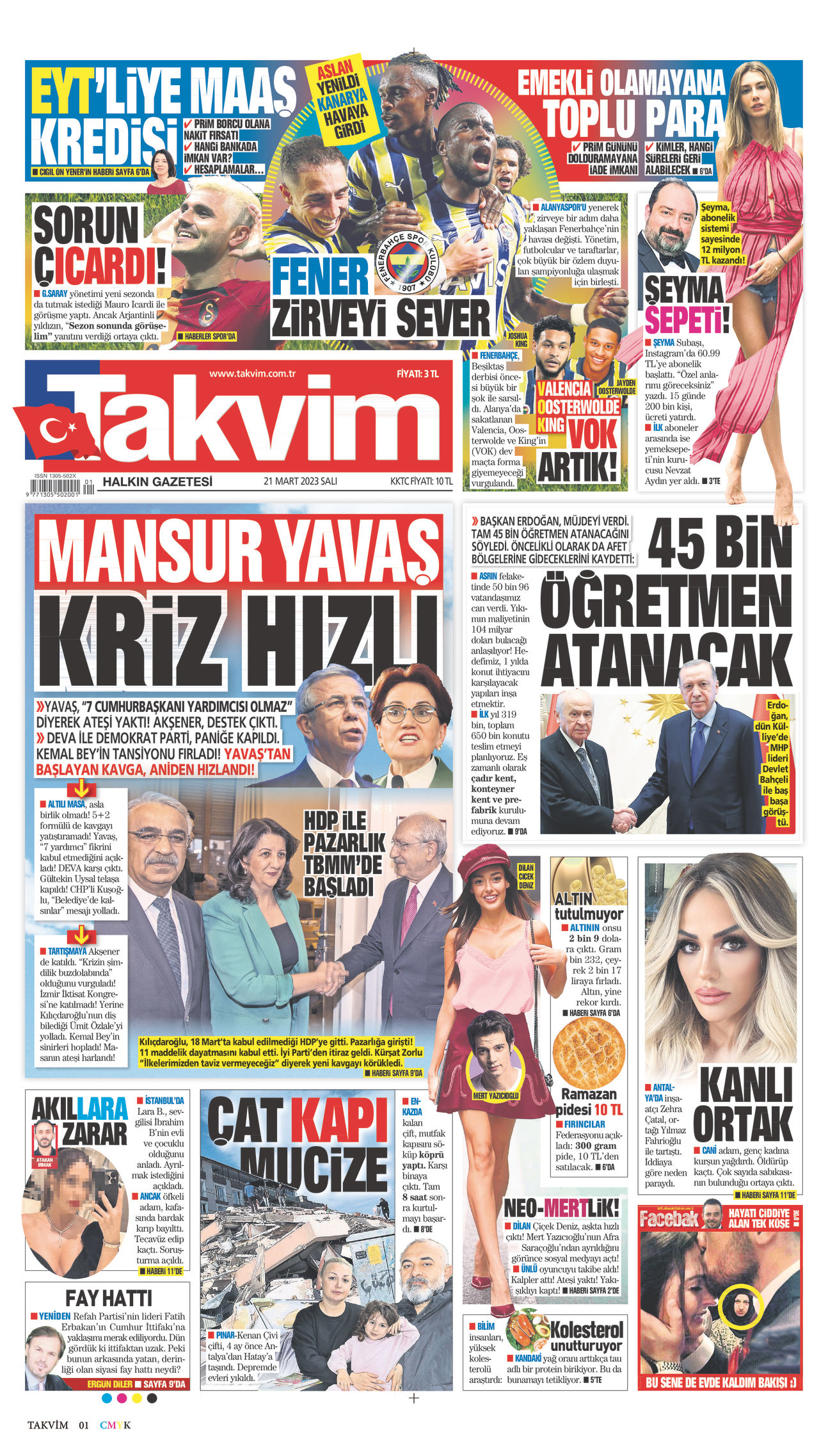 21 Mart 2023 Takvim Gazete Manşeti