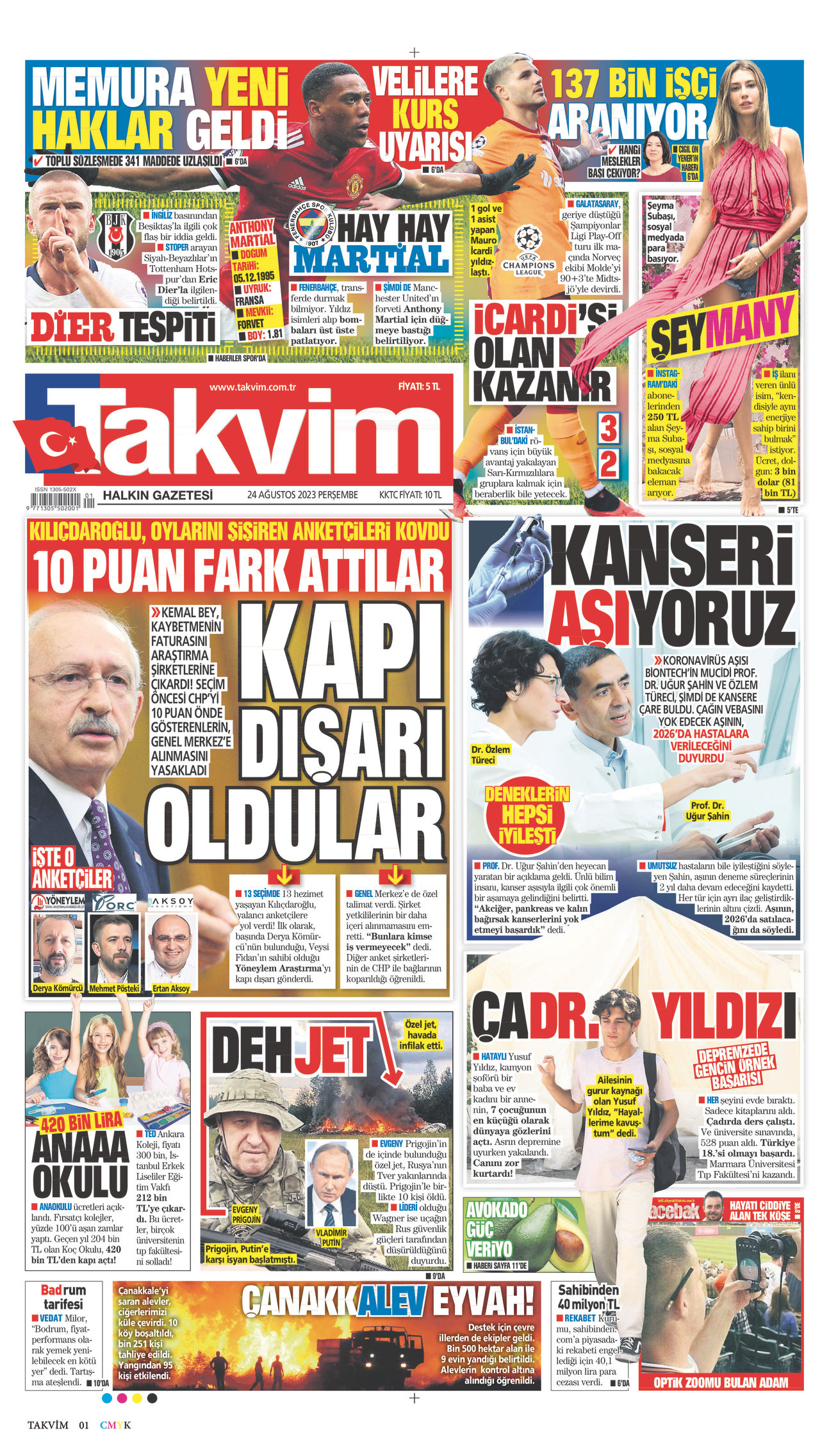 24 Ağustos 2023 Takvim Gazete Manşeti