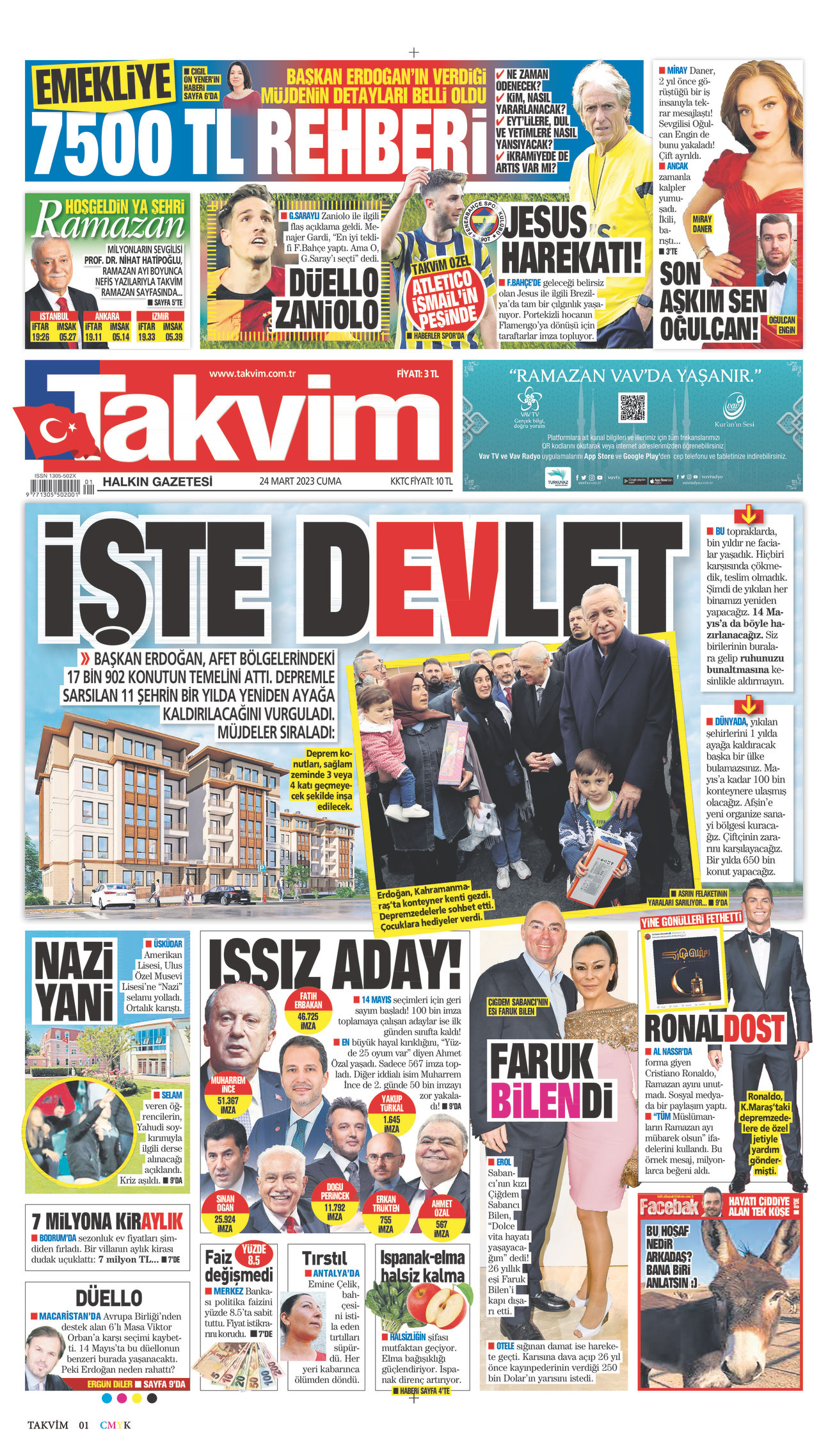 24 Mart 2023 Takvim Gazete Manşeti