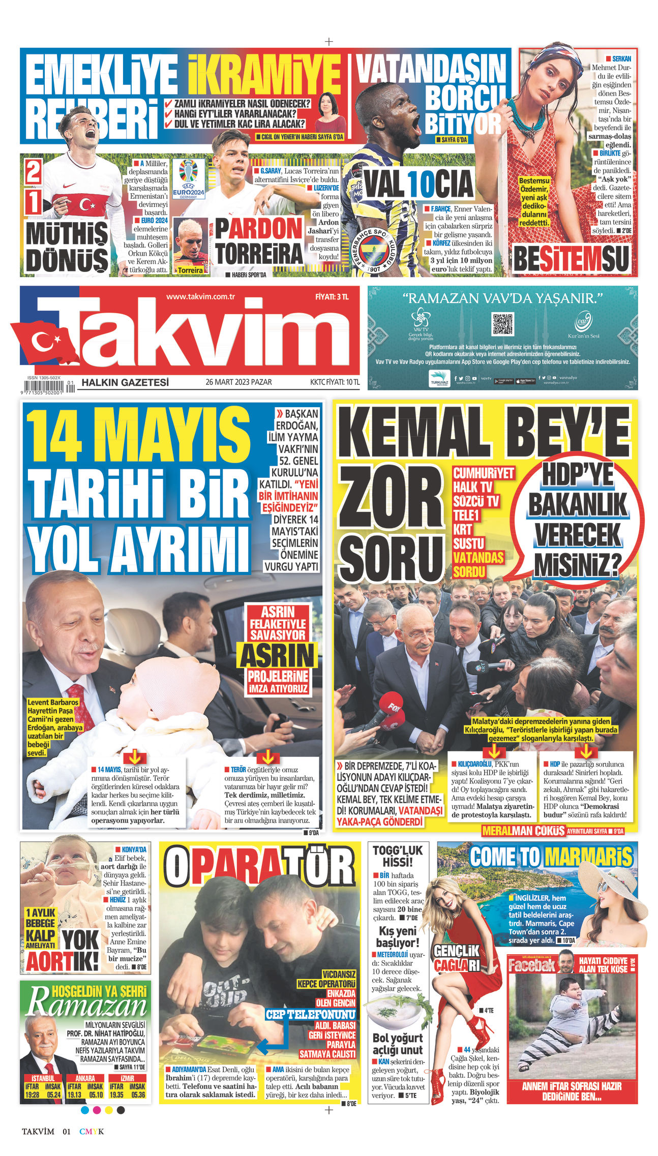 26 Mart 2023 Takvim Gazete Manşeti