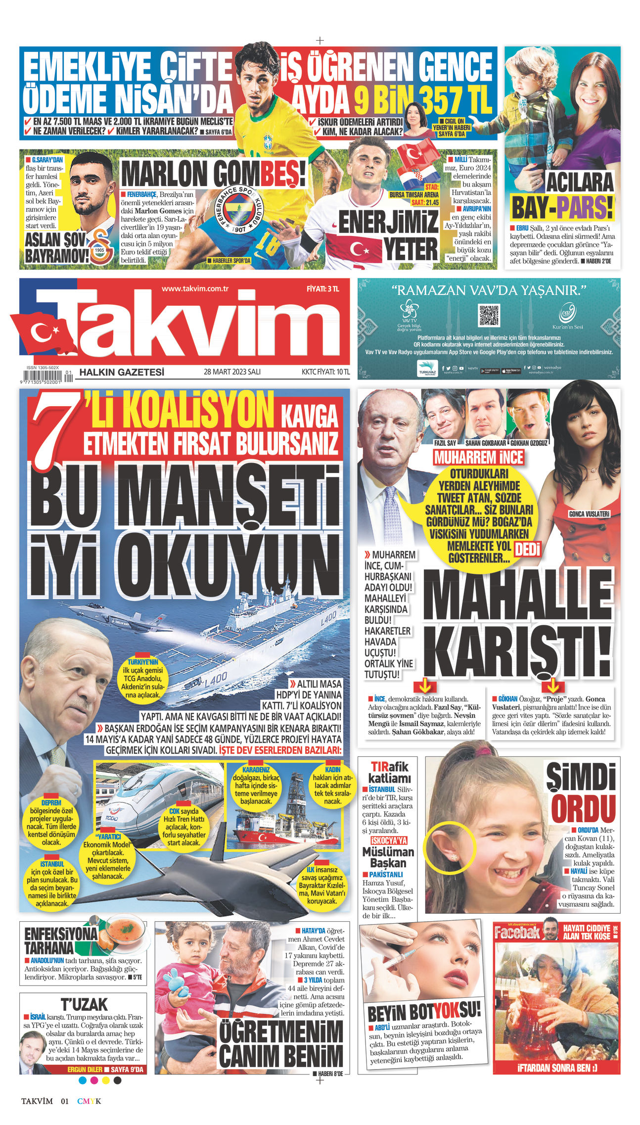 28 Mart 2023 Takvim Gazete Manşeti