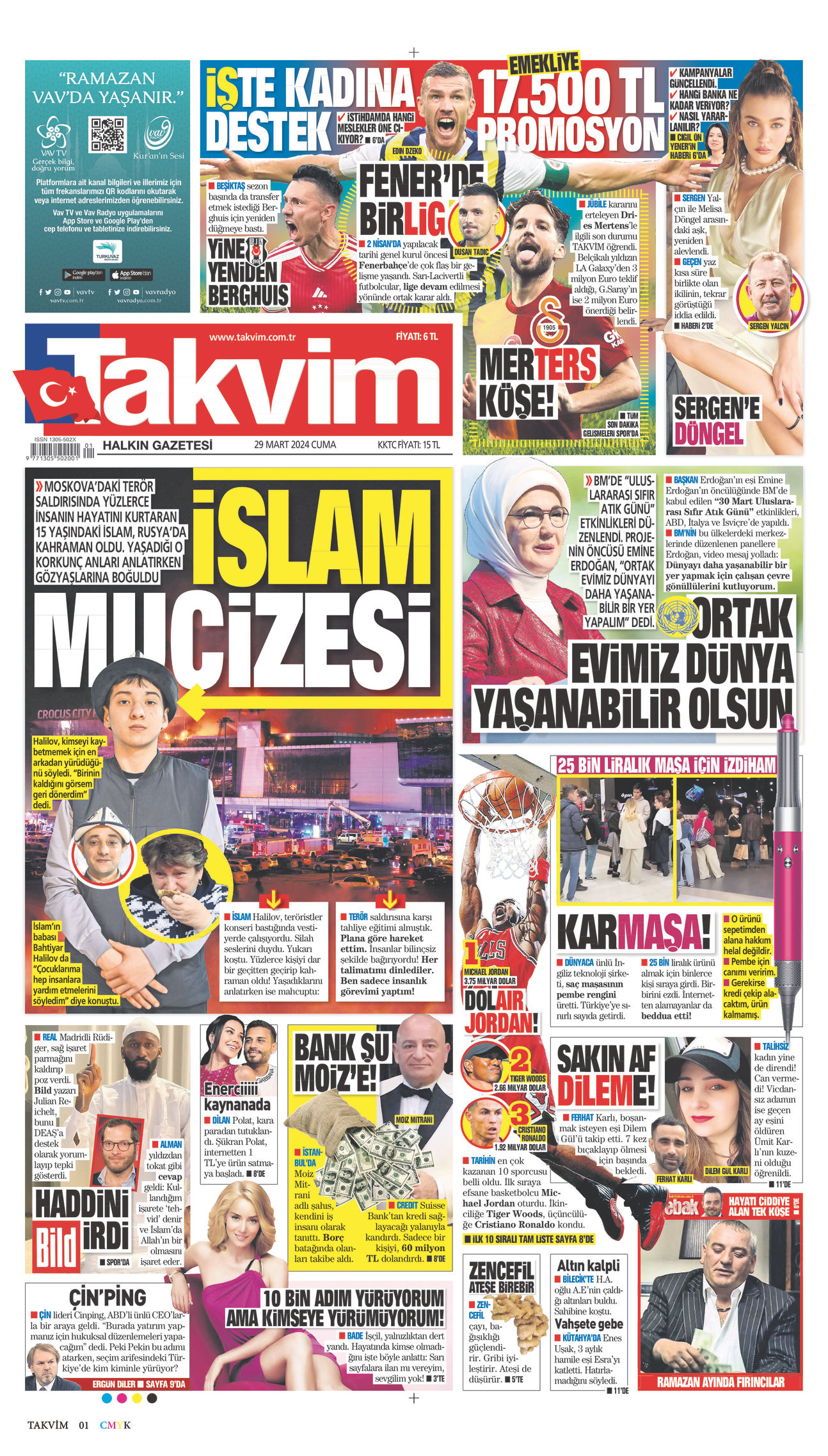 29 Mart 2024 Takvim Gazete Manşeti