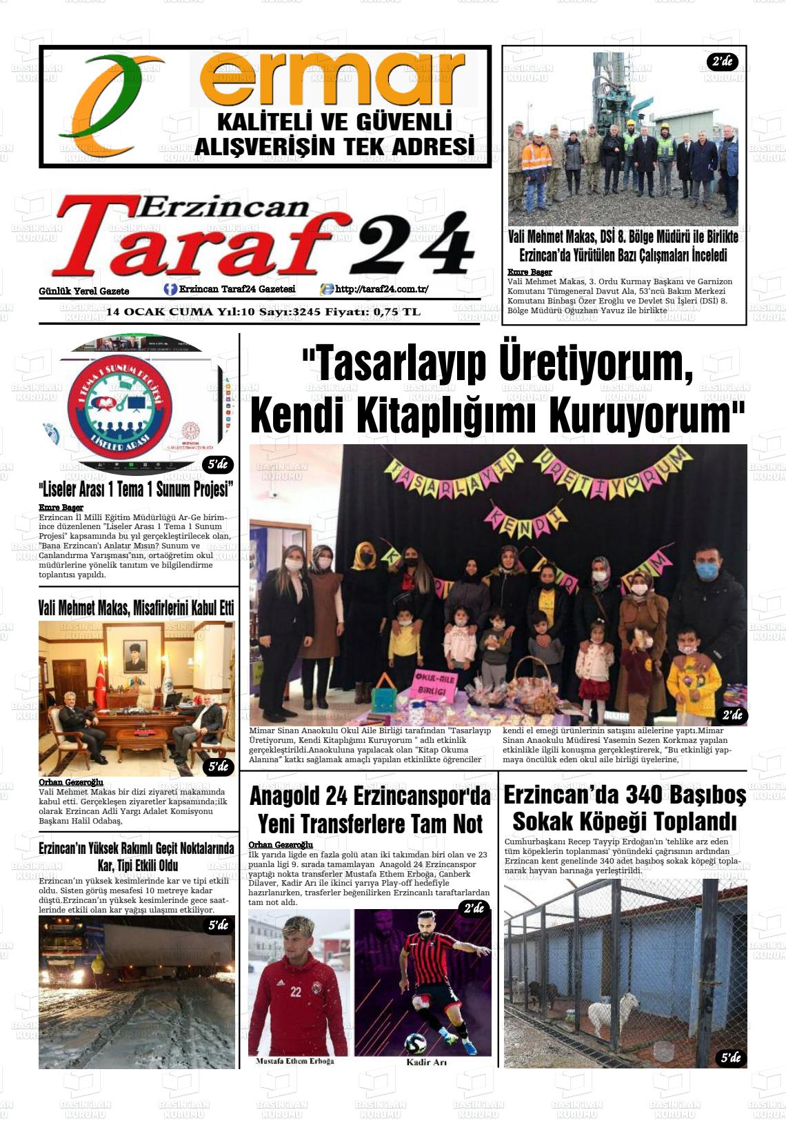 14 Ocak 2022 Erzincan Taraf 24 Gazete Manşeti