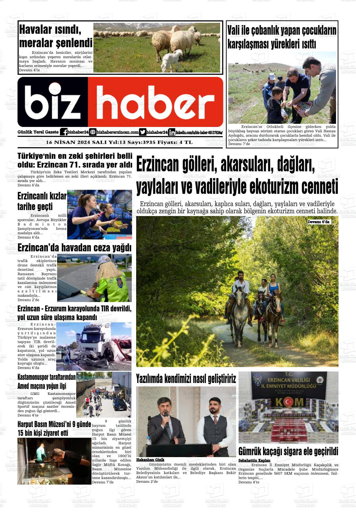 17 Nisan 2024 Erzincan Taraf 24 Gazete Manşeti