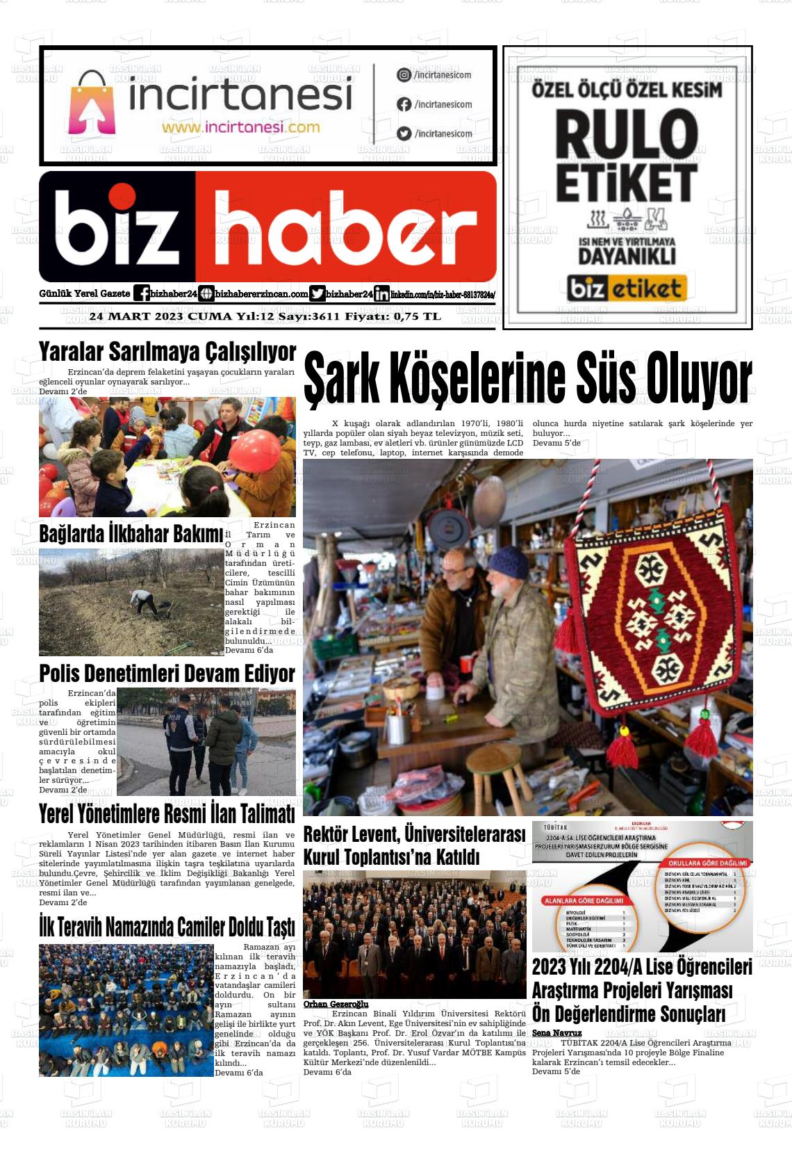 24 Mart 2023 Erzincan Taraf 24 Gazete Manşeti