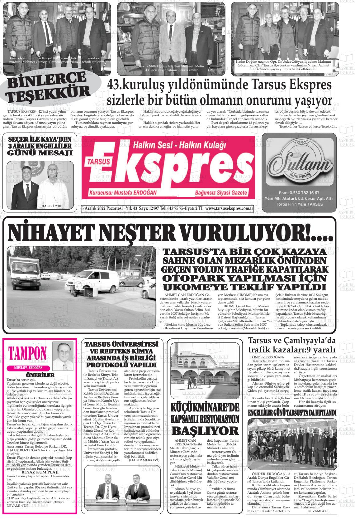 05 Aralık 2022 Tarsus Ekspres Gazete Manşeti