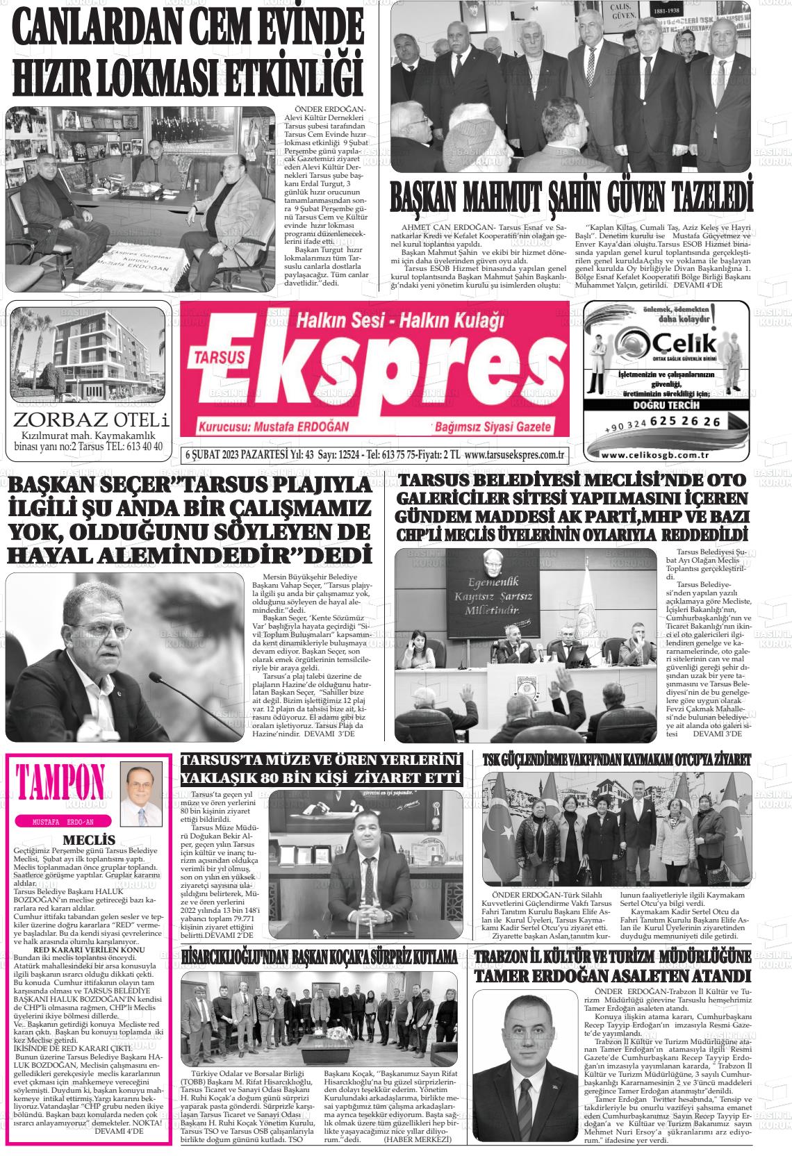 06 Şubat 2023 Tarsus Ekspres Gazete Manşeti