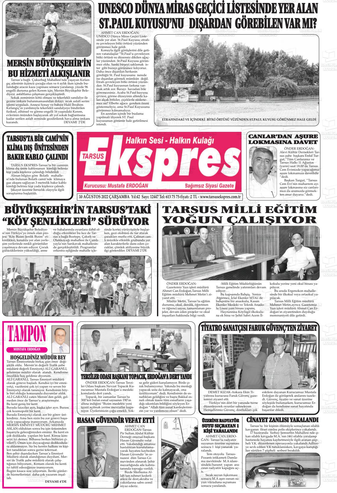 10 Ağustos 2022 Tarsus Ekspres Gazete Manşeti