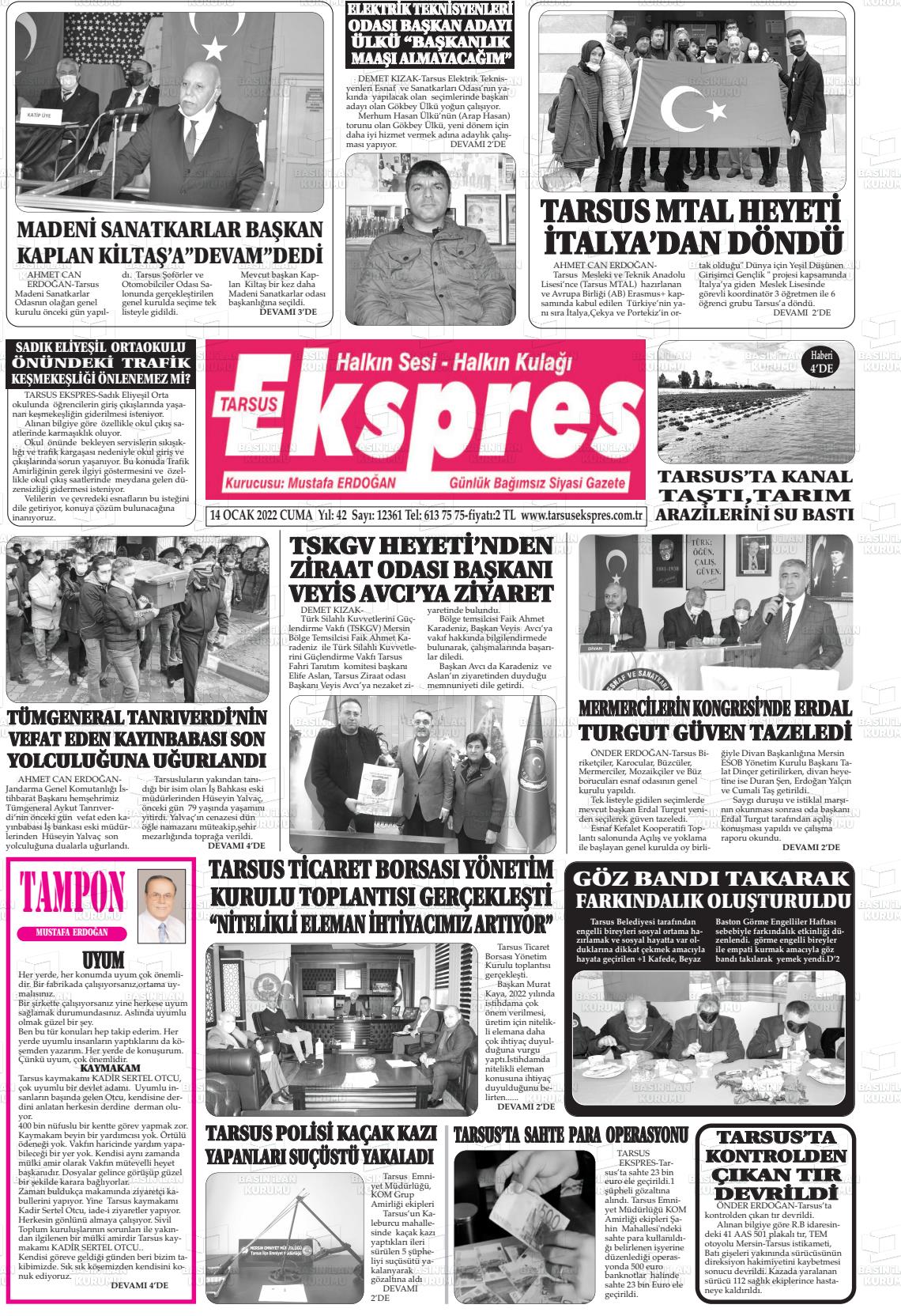 14 Ocak 2022 Tarsus Ekspres Gazete Manşeti