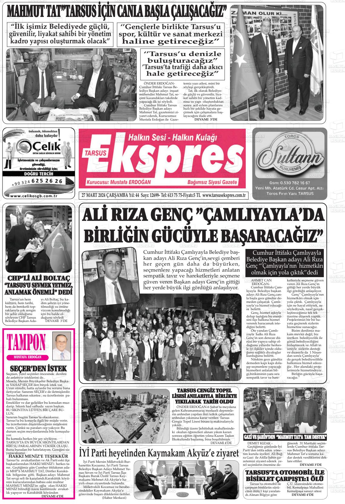 27 Mart 2024 Tarsus Ekspres Gazete Manşeti